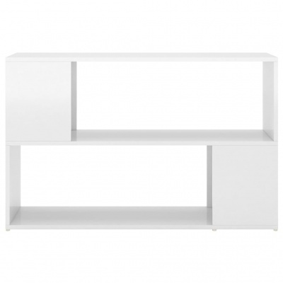 Estante retangular branca com prateleiras abertas e portas.