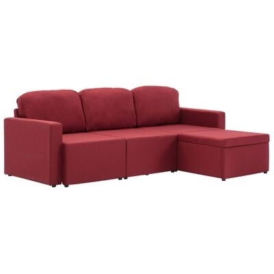 Sofá chaise longue vermelho em tecido com três almofadas de encosto