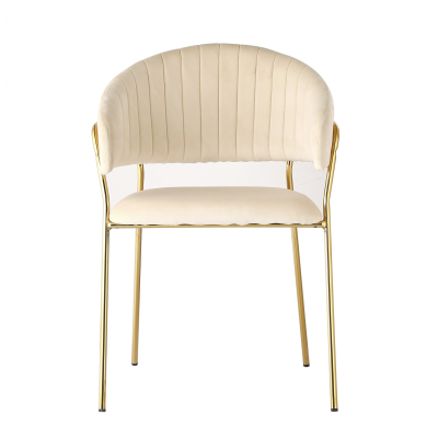 Cadeira estofada creme com pernas metálicas douradas