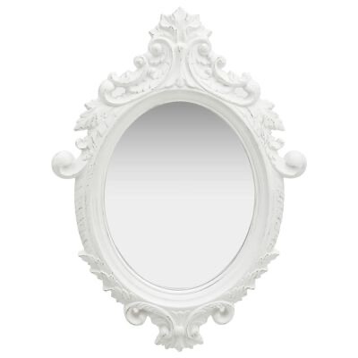 Espelho oval branco com moldura decorativa detalhada