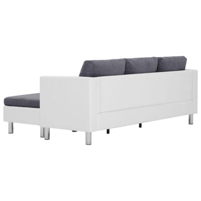 Sofá chaise-longue branco com almofadas cinzentas