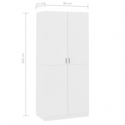 Roupeiro branco de quatro portas com pegas metálicas e medidas destacadas