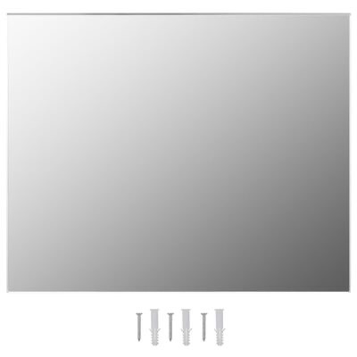 Espelho retangular com moldura branca e parafusos de fixação