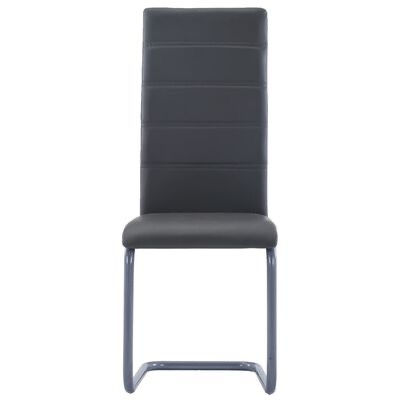 Cadeira de sala cinzenta com assento e encosto pretos estofados e costuras horizontais