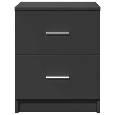 Móvel de gavetas preto com duas gavetas e puxadores metálicos
