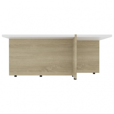 Mesa de centro branca e madeira clara com divisória central