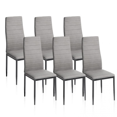 Seis cadeiras modernas cinzentas com pernas pretas