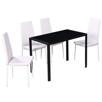 Conjunto mesa preta com quatro cadeiras brancas