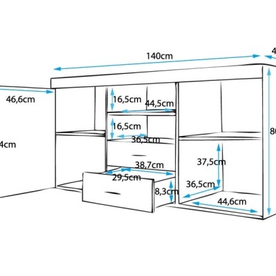 Móvel de parede branco para sala ou cozinha com portas, prateleiras e gaveta