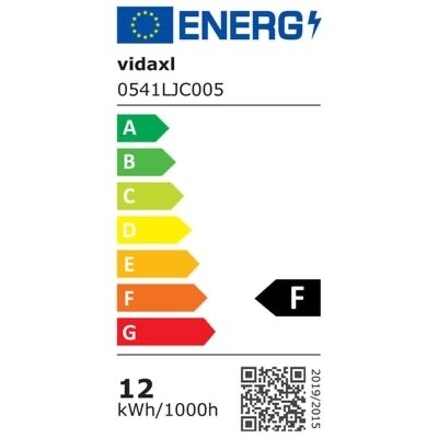 Etiqueta energética da UE com eficiência F e consumo 12 kWh/1000h
