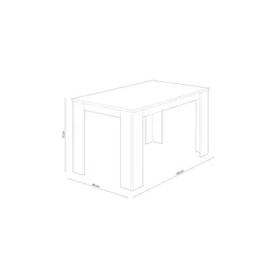 Desenho técnico de uma mesa branca retangular com suas dimensões