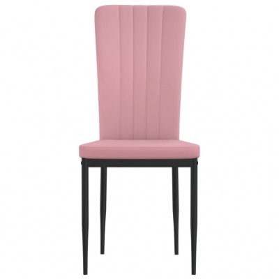 Cadeira rosa estofada com pernas pretas de metal