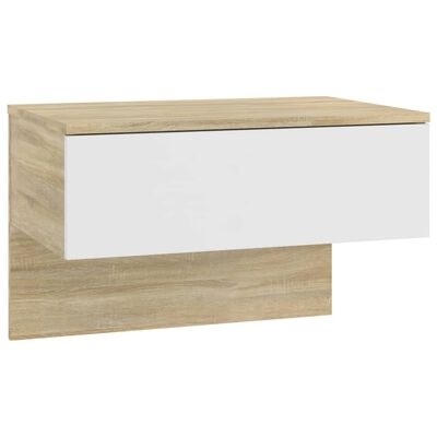 Mesa de cabeceira suspensa madeira clara com gaveta branca