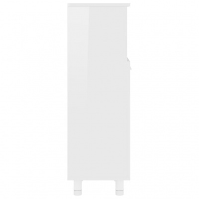 Armário branco alto em madeira com pés para elevação, visto de lado