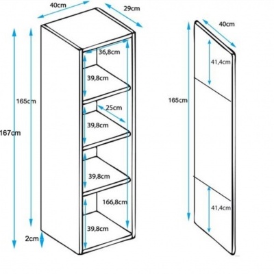 Desenho técnico de móvel de arrumação com medidas em centímetros