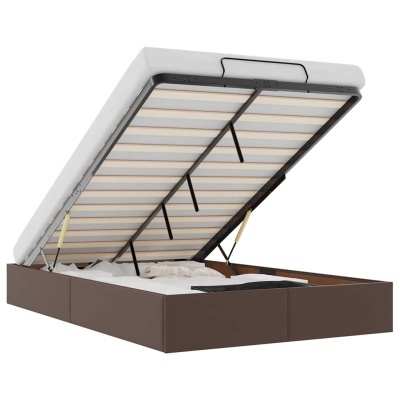 Cama com armazenamento e colchão branco em fundo branco