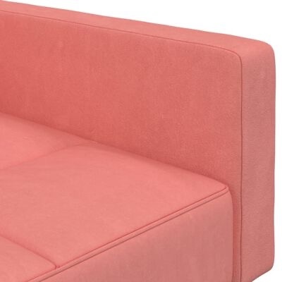 Sofá estofado rosa salmão com encosto acolchoado e assento dividido