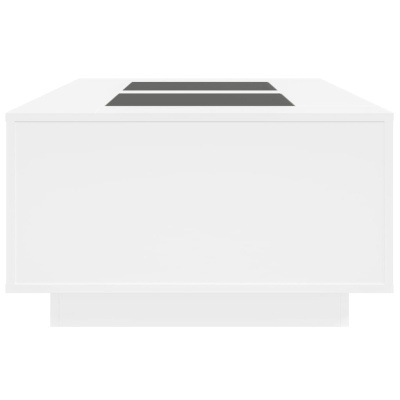 Mesa de centro quadrada branca com tampo de vidro preto