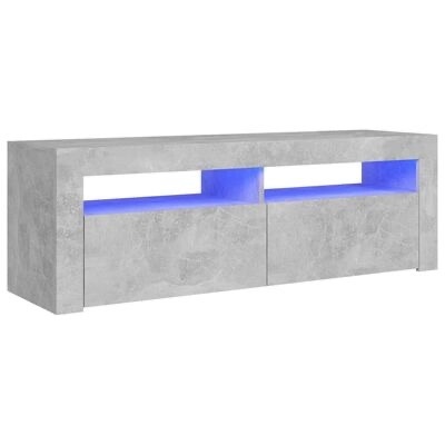 Móvel para televisão cinza com textura betão e iluminação LED azul