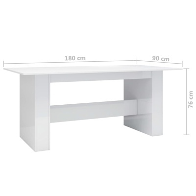 Mesa retangular branca com dimensões 180x90x76 cm e design simples e moderno