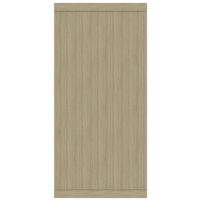 Painel de madeira bege clara com padrão de veios verticais e faixas superior e inferior