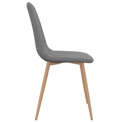 Cadeira cinza com pernas em madeira clara vista de lado