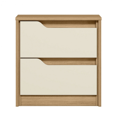 Cómoda de madeira clara com duas gavetas brancas