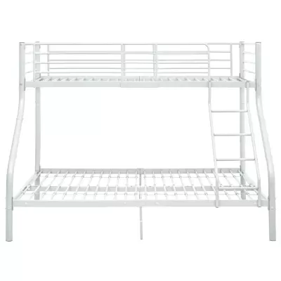 Cama beliche dupla de metal branca com escada lateral