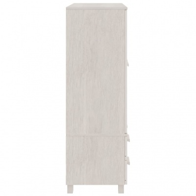 Armário alto em madeira clara com duas portas e puxadores