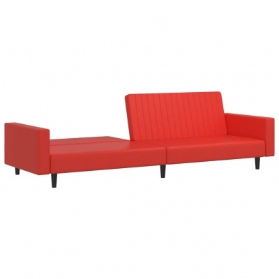 Sofá-cama vermelho de couro sintético com pernas pretas