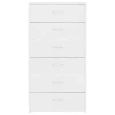 Cômoda branca com seis gavetas e puxadores simples