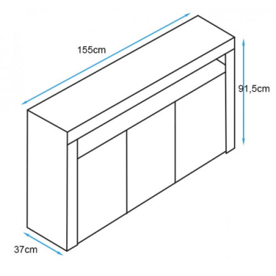 Desenho esquemático de móvel tipo aparador com dimensões