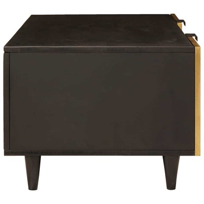 Móvel preto em madeira com pernas cónicas e detalhes dourados