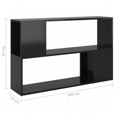 Estante preta com design geométrico e acabamento brilhante