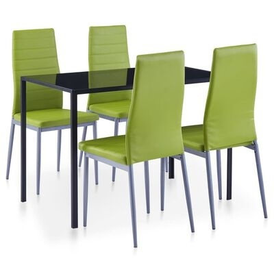 Conjunto sala de jantar com mesa preta e quatro cadeiras verdes