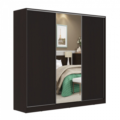 Roupeiro de três portas em madeira escura com espelho central