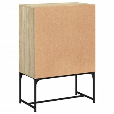 Armário alto de madeira clara com base preta