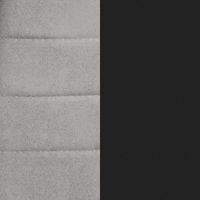 Tecido cinzento claro texturizado com riscas e tecido preto liso lado a lado