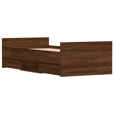 Cama em madeira castanha escura com cabeceira e peseira retas