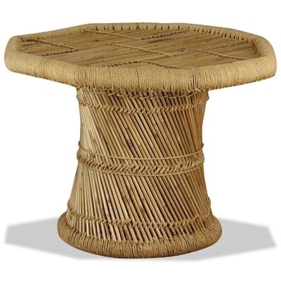 Mesa octogonal em rattan natural trançado bege claro