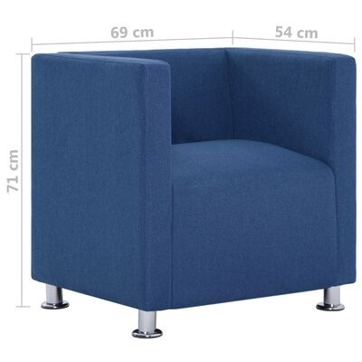 Poltrona azul de tecido com pernas metálicas