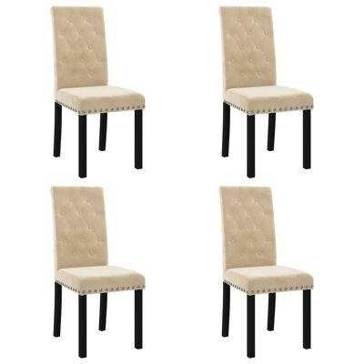 Conjunto de quatro cadeiras estofadas bege com pernas pretas