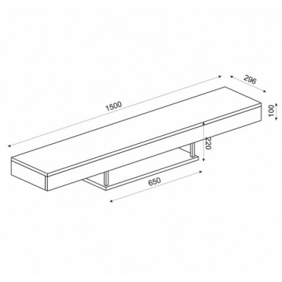 Desenho técnico de estante branca suspensa com dimensões