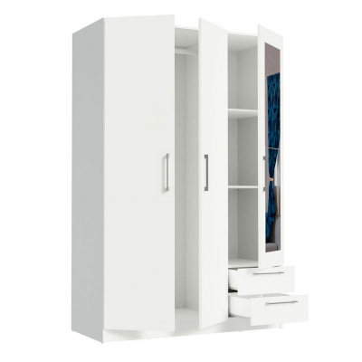 Guarda-roupa branco com espelho e gavetas