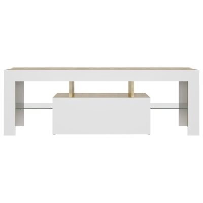 Mesa de centro branca com prateleira de vidro