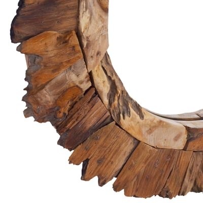 Espelho redondo com moldura de madeira natural rústica