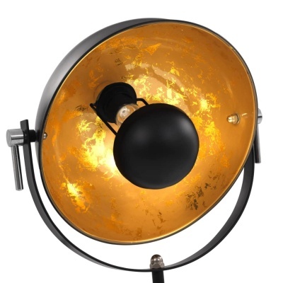 Luminária de mesa metálica preta e dourada com design moderno