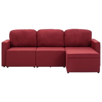 Sofá vermelho de três lugares com chaise longue