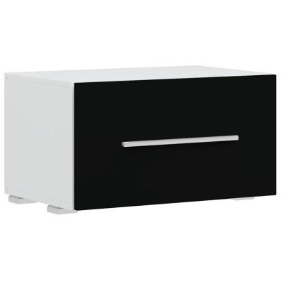 Móvel de arrumação branco com gaveta preta e puxador metálico