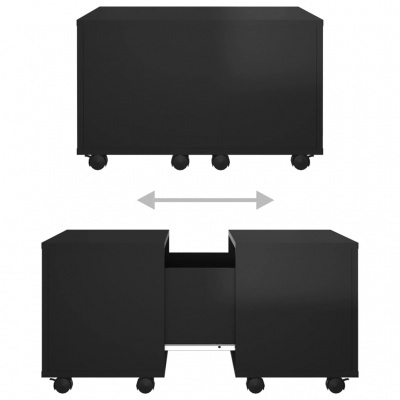 Móvel preto retangular com rodas e compartimento extensível